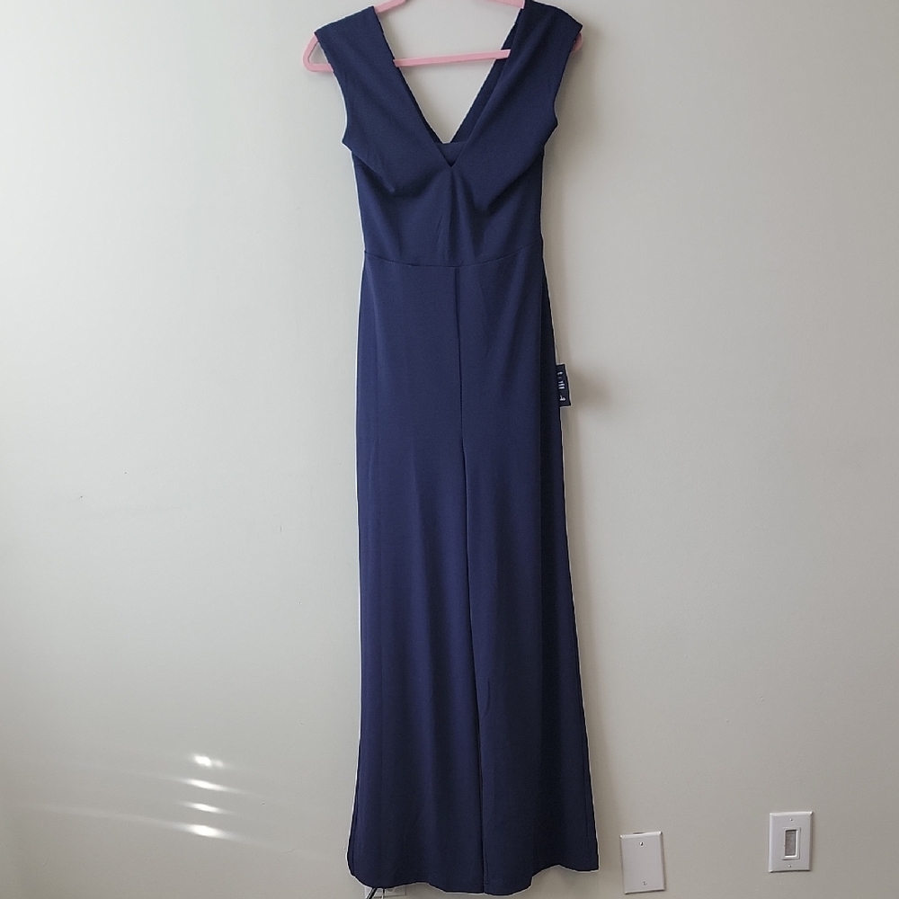 Lulu's Navy Dramatic Crossback Jumpsuit